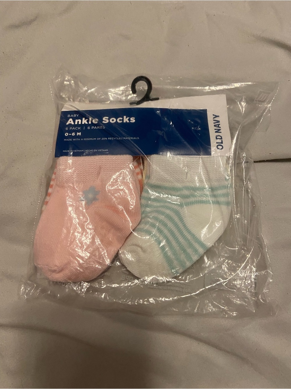 Old Navy Baby Ankle Socks - Pink & Light Aqua Stripe (6-Pack)